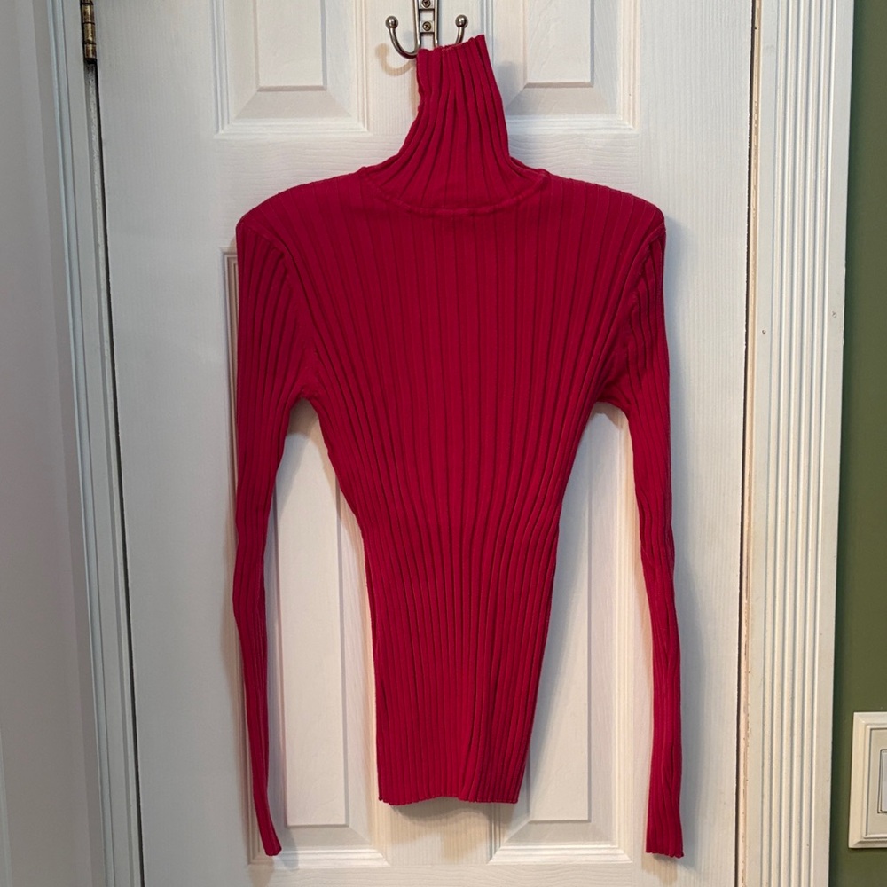 Athleta Fuchsia Pink Organic Cotton Ribbed Turtleneck Sweater